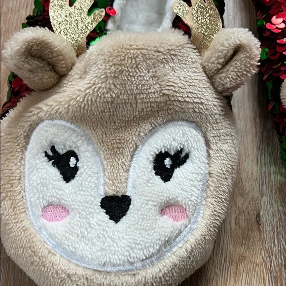 Reindeer Sequin Slippers Size 7 - Picture 6 of 14